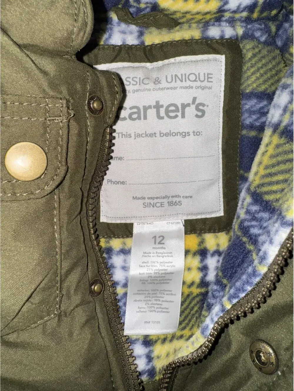 Baby Winter Coat Toddler 12 Months Green Multi Pocket Fur Hood‎ Warm Jacket